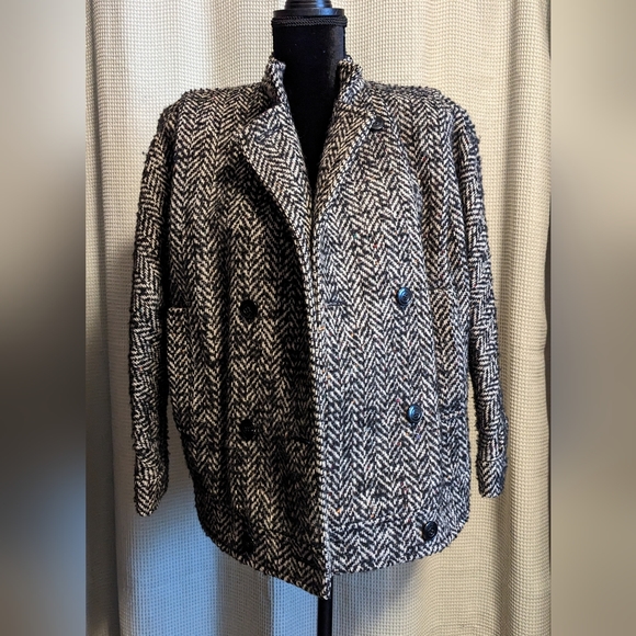 Vintage Bert Newman Petite Herringbone Tweed Coat Size 2 Petite Est. 1980s - Picture 5 of 16
